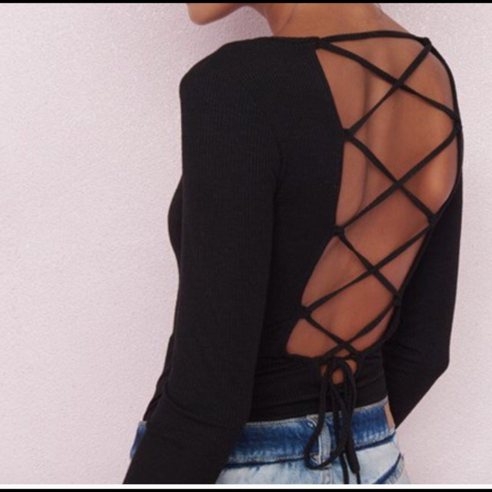 Black lace up bodysuit